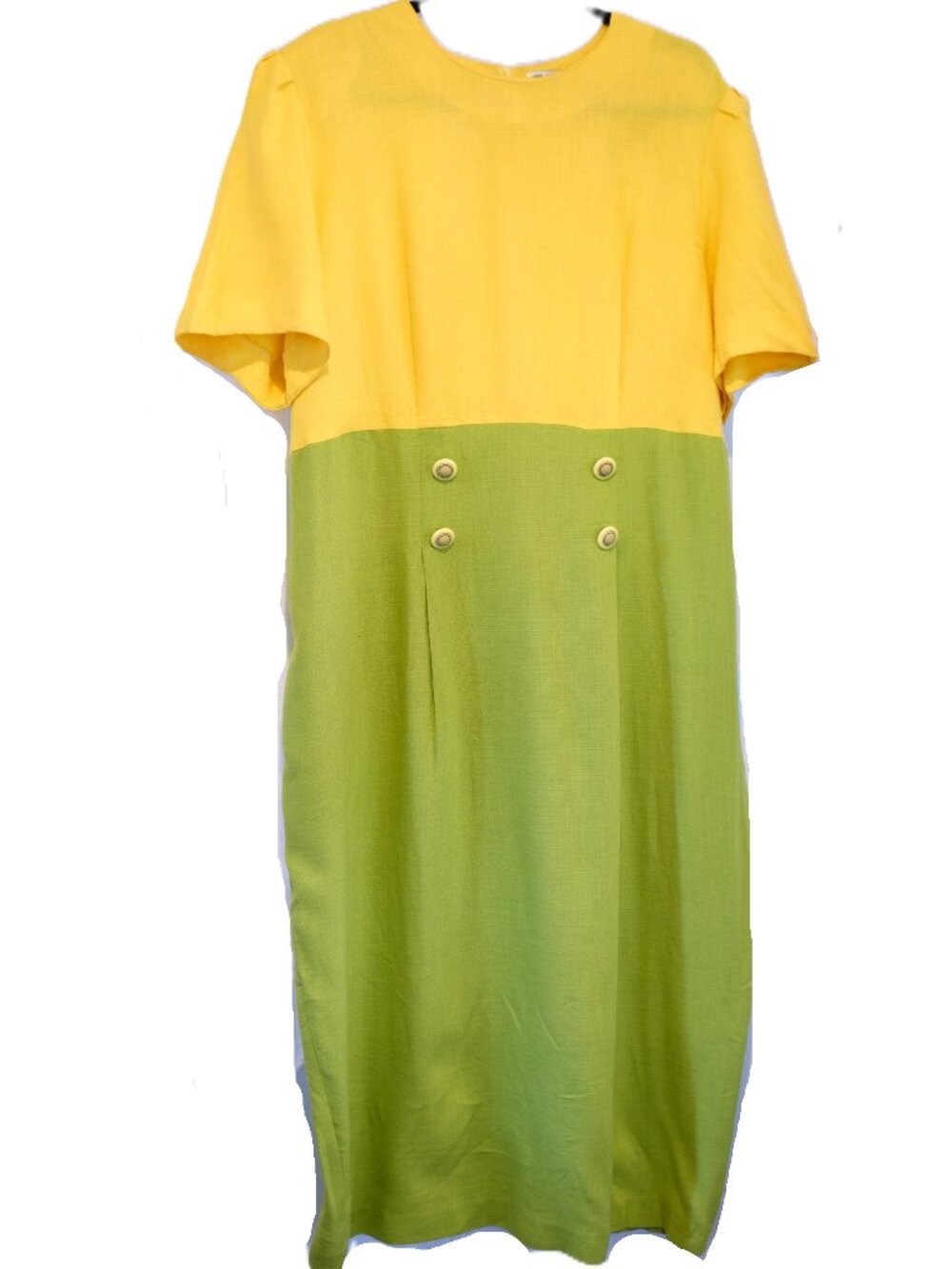 Vintage WNY Colorblock Dress | Yellow & Green | Plus Size | Retro Button Detail